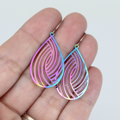 Rainbow Iridescent Metal Dangle Earrings