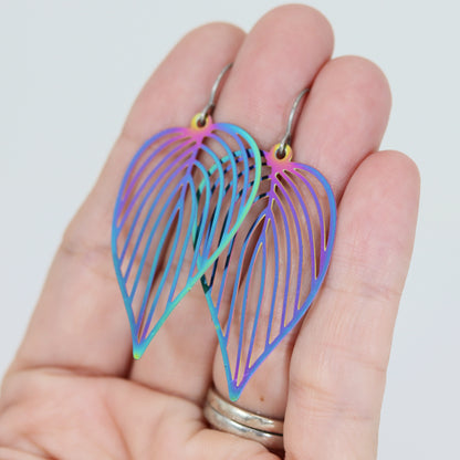 Rainbow Iridescent Metal Dangle Earrings