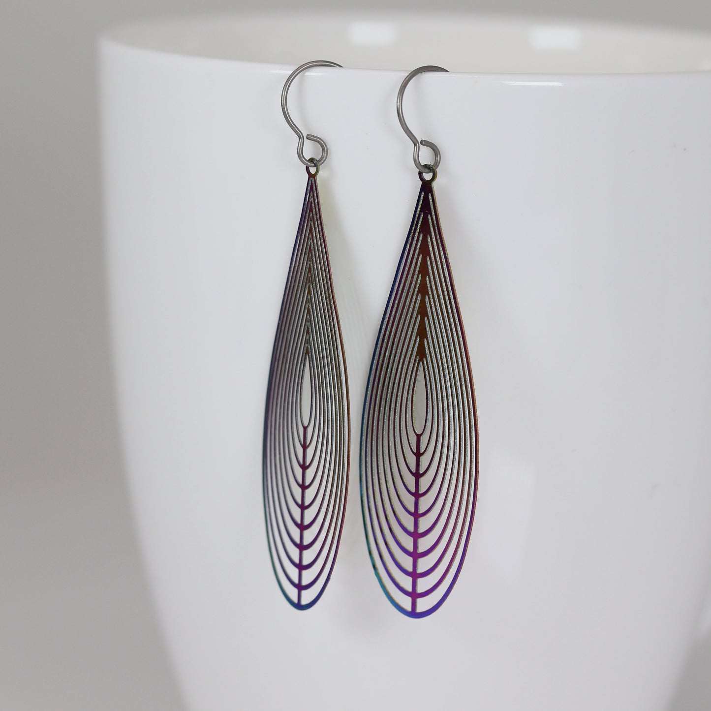 Rainbow Iridescent Metal Dangle Earrings