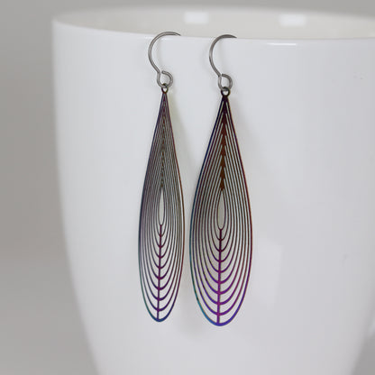 Rainbow Iridescent Metal Dangle Earrings