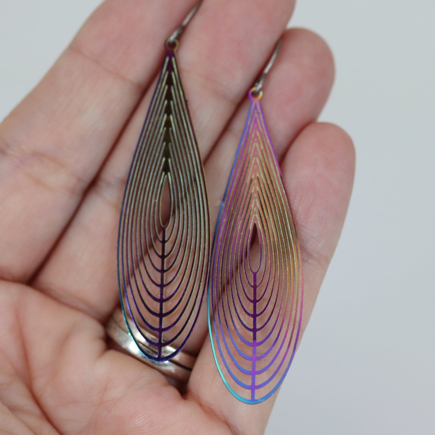 Rainbow Iridescent Metal Dangle Earrings