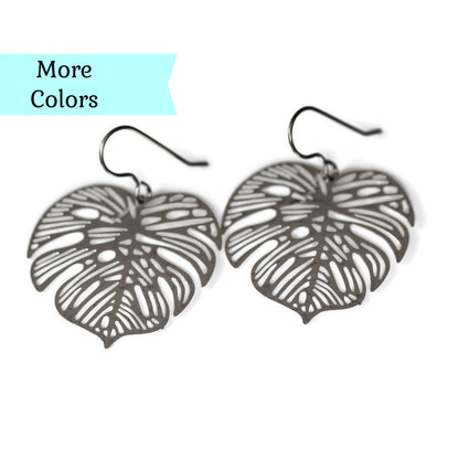 Boucles d'oreilles pendantes en feuille de Monstera, 32 mm - 7 couleurs