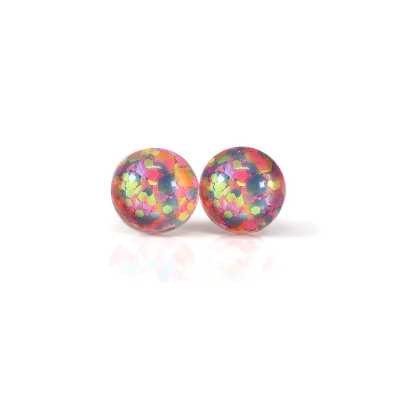 Boucles d'oreilles à tige en résine remplie de paillettes, 12 mm