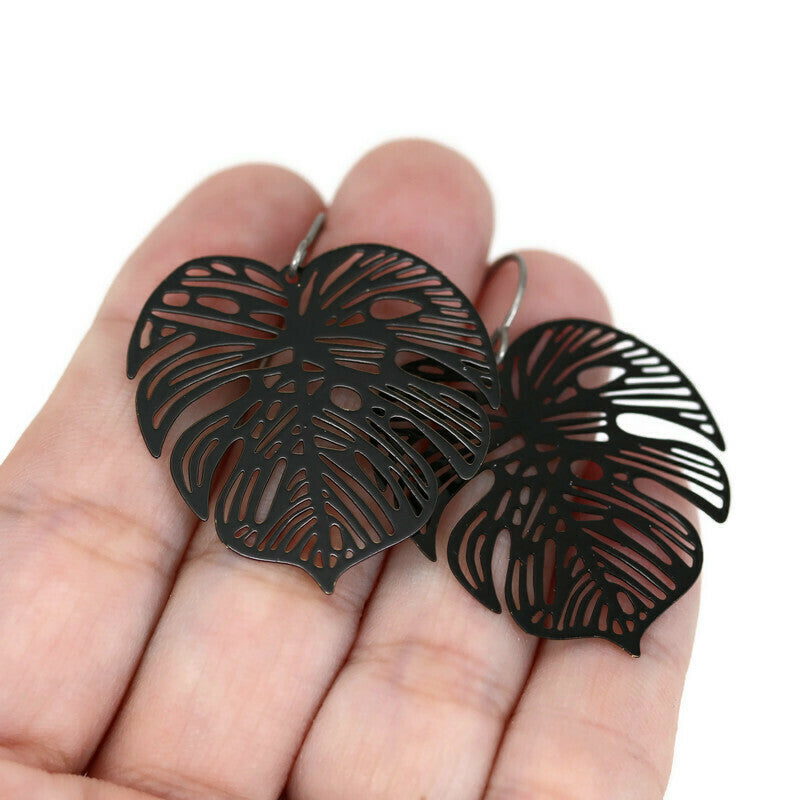 Boucles d'oreilles pendantes en feuille de Monstera, 32 mm - 7 couleurs