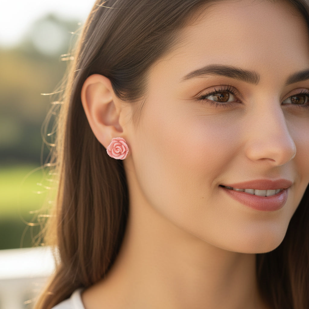 Boucles d'oreilles à tige en forme de rose vintage, 13 mm