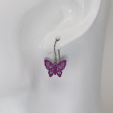 Invisible Clip On or Titanium or Plastic Hook Dangle Earrings, Metal Dainty Butterfly