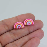 Plastic Post or Invisible Clip On Rainbow Earrings, 15mm