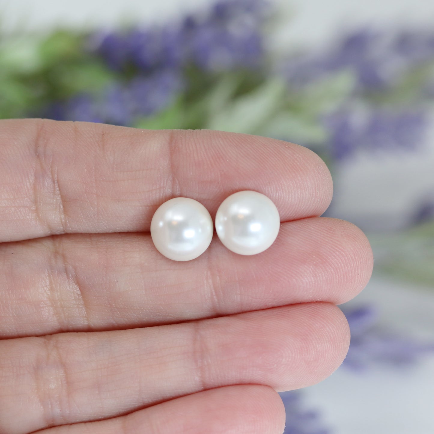 Cabochon (Half Round) Shell Stud Pearl Earrings