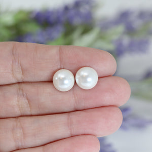 Plastic Post or Invisible Clip On Cabochon (Half Round) Shell Pearl Earrings