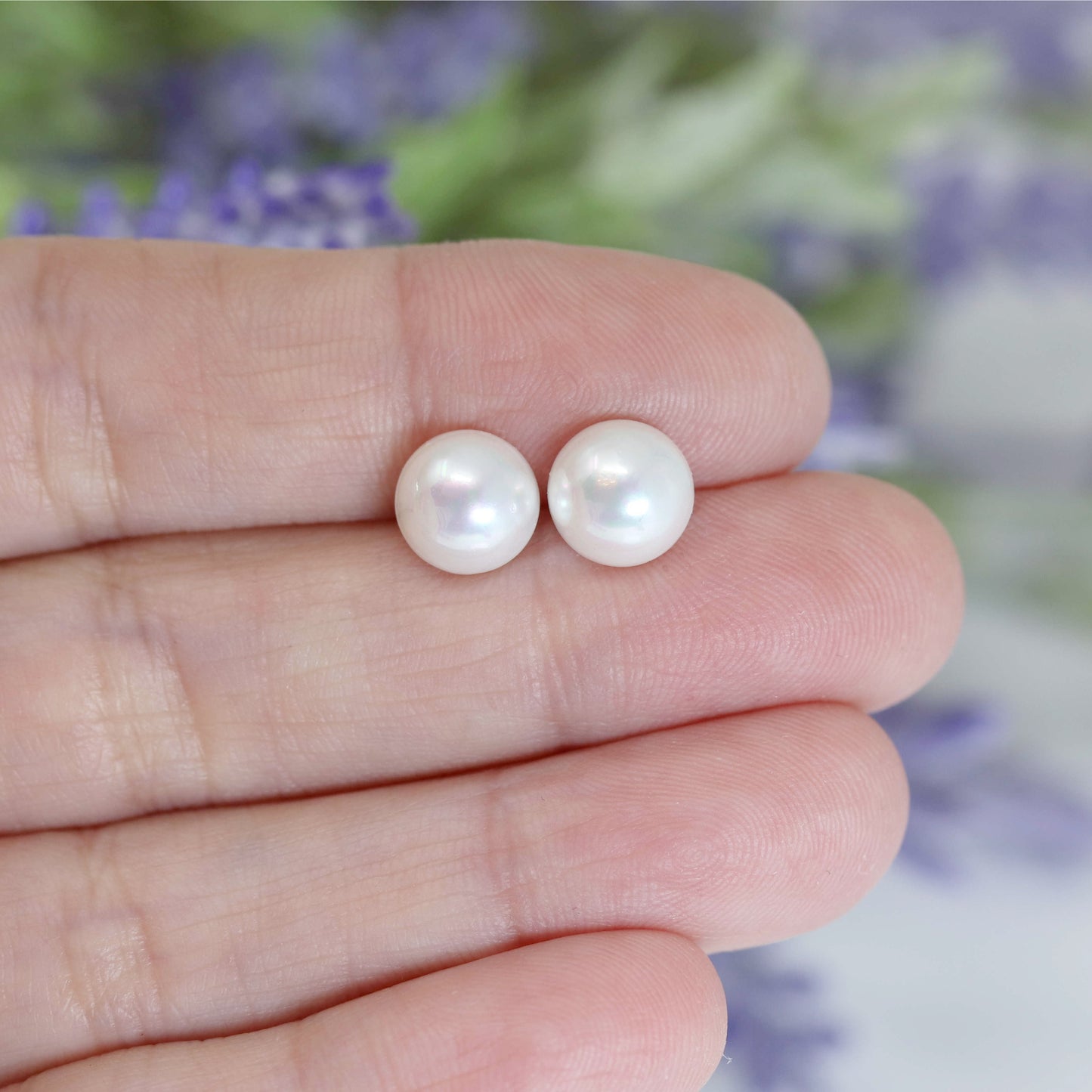 Cabochon (Half Round) Shell Stud Pearl Earrings