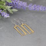 Dangle Earrings Embossed Open Rectangle Invisible Clip On, Titanium or Plastic Hook