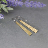 Dangle Earrings Embossed Tapered Bar Invisible Clip On, Titanium or Plastic Hook