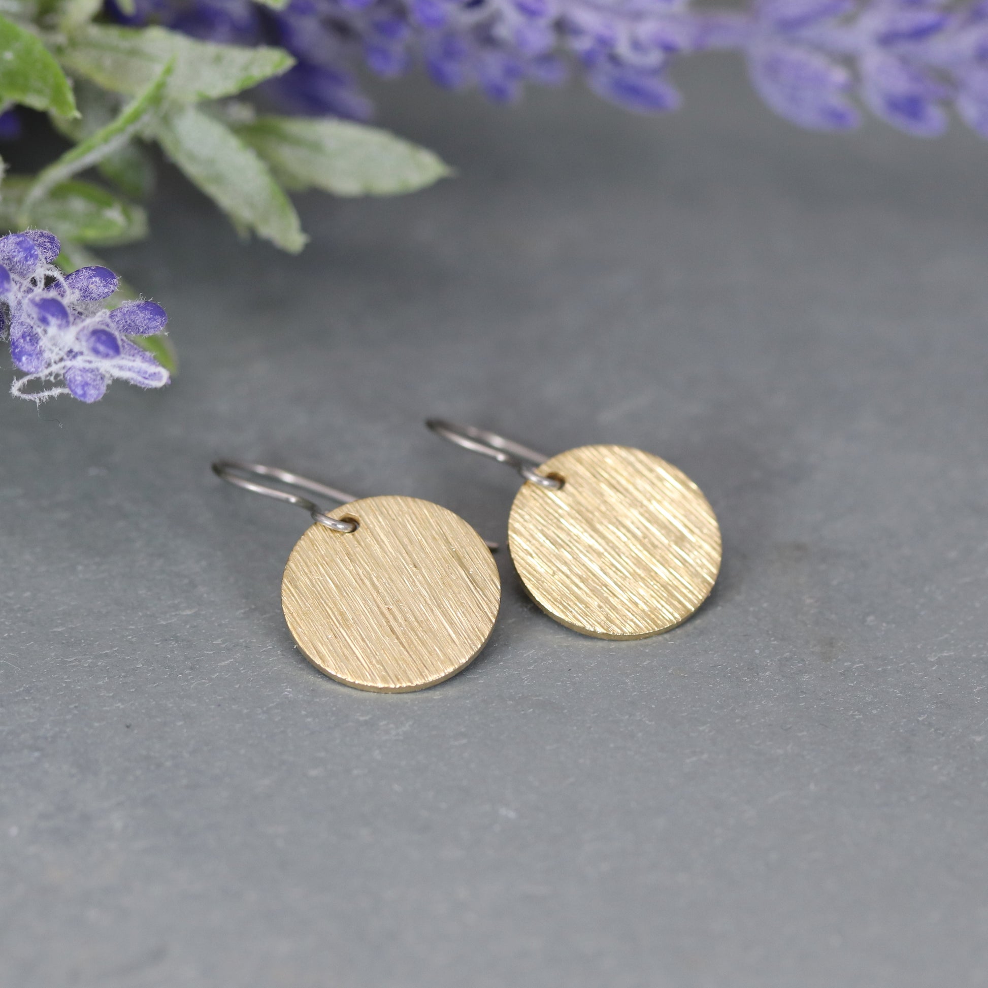 15mm brush disc dangle earrings