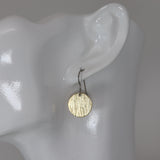 Dangle Earrings Dainty Brushed Disk Invisible Clip On, Titanium or Plastic Hook