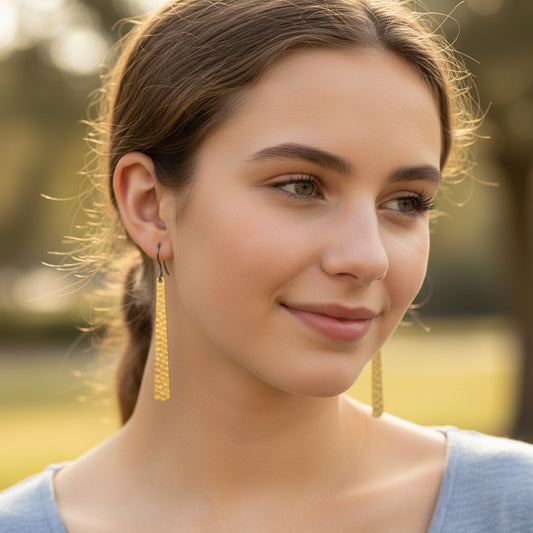 tapered embossed bar dangle earrings