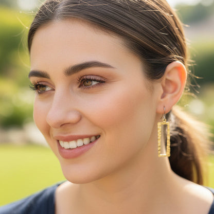 Embossed Open Rectangle Dangle Earrings