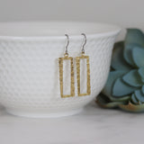 Dangle Earrings Embossed Open Rectangle Invisible Clip On, Titanium or Plastic Hook