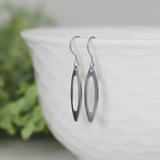 Dangle Earrings Open Long Oval Invisible Clip On, Titanium or Plastic Hook