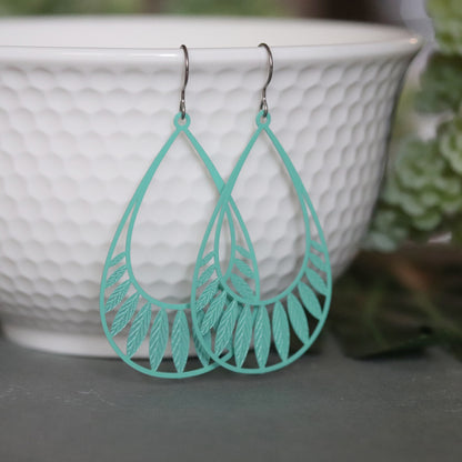 Leaf Cut Out Teardrop Dangle Earrings - 4 Colors