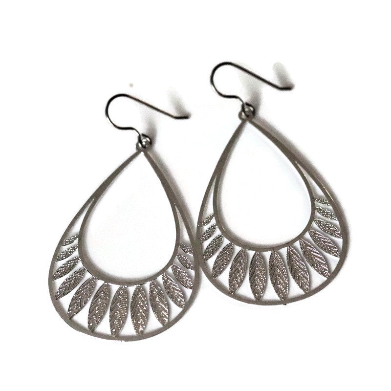 Leaf Cut Out Teardrop Dangle Earrings - 4 Colors