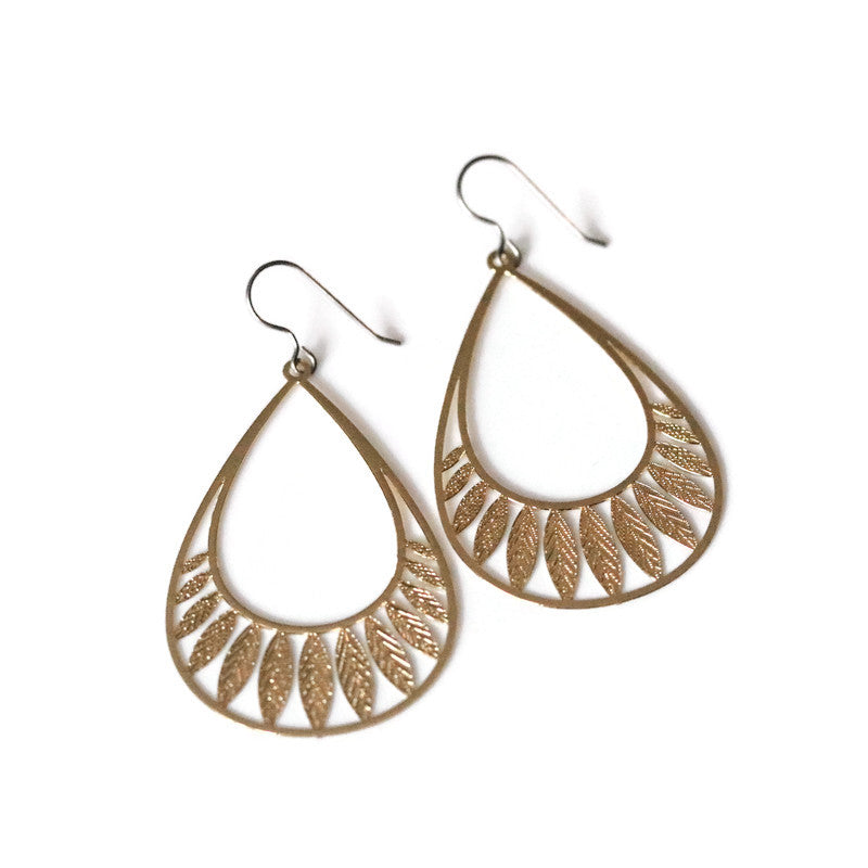 Leaf Cut Out Teardrop Dangle Earrings - 4 Colors