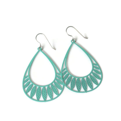 Leaf Cut Out Teardrop Dangle Earrings - 4 Colors