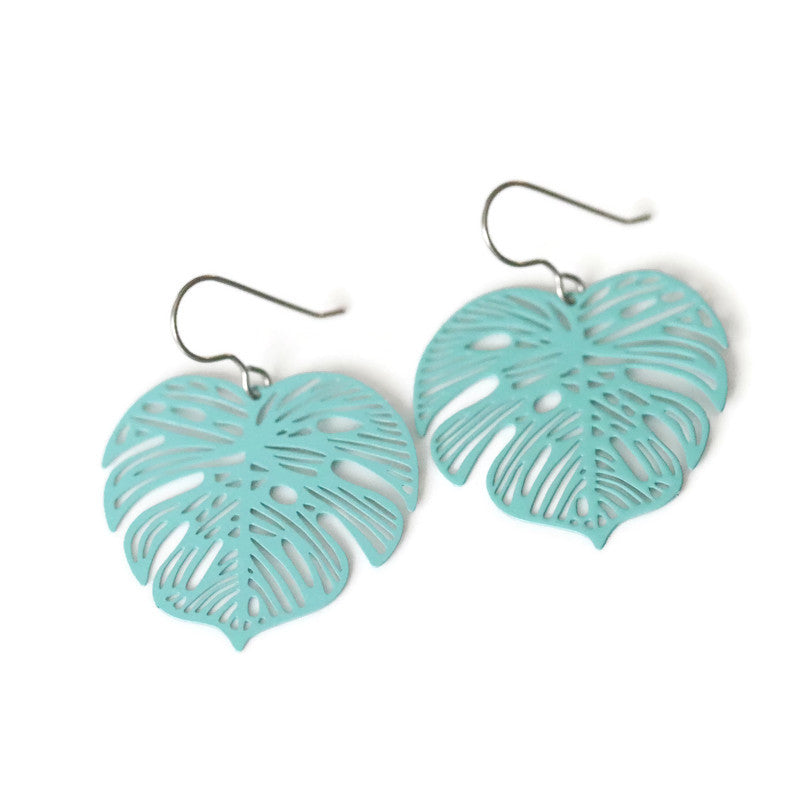 Boucles d'oreilles pendantes en feuille de Monstera, 32 mm - 7 couleurs