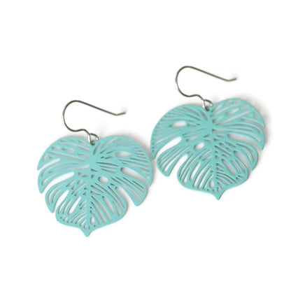 Boucles d'oreilles pendantes en feuille de Monstera, 32 mm - 7 couleurs