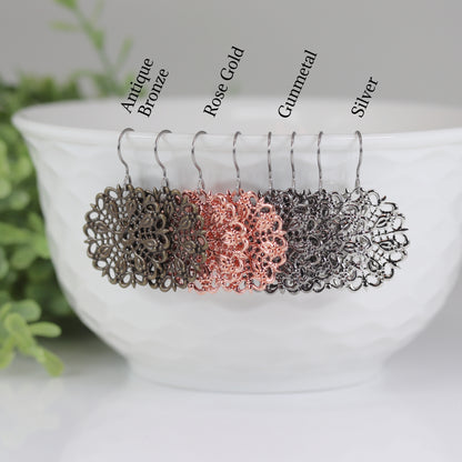 Circle Filigree Dangle Earrings - 4 Colors