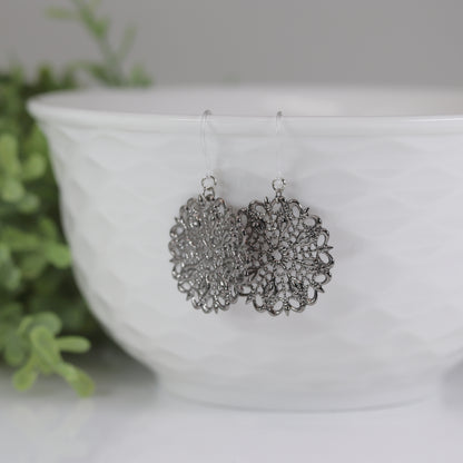 Circle Filigree Dangle Earrings - 4 Colors