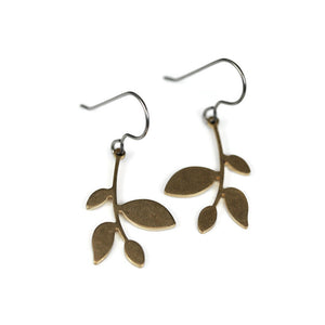 Dangle Earrings Leaf Branch Invisible Clip On, Titanium or Plastic Hook