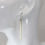 Dangle Earrings Long Brushed Minimalist Bar Invisible Clip On, Titanium or Plastic Hook