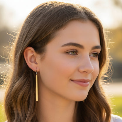 Long Brushed Minimalist Bar Dangle Earrings - 2 Colors