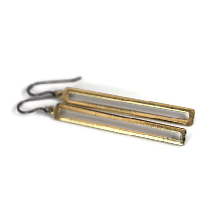 Long Open Brushed Rectangle Bar Dangle Earrings