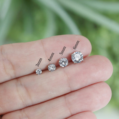 Titanium 4 Prong Set CZ Stud Earrings