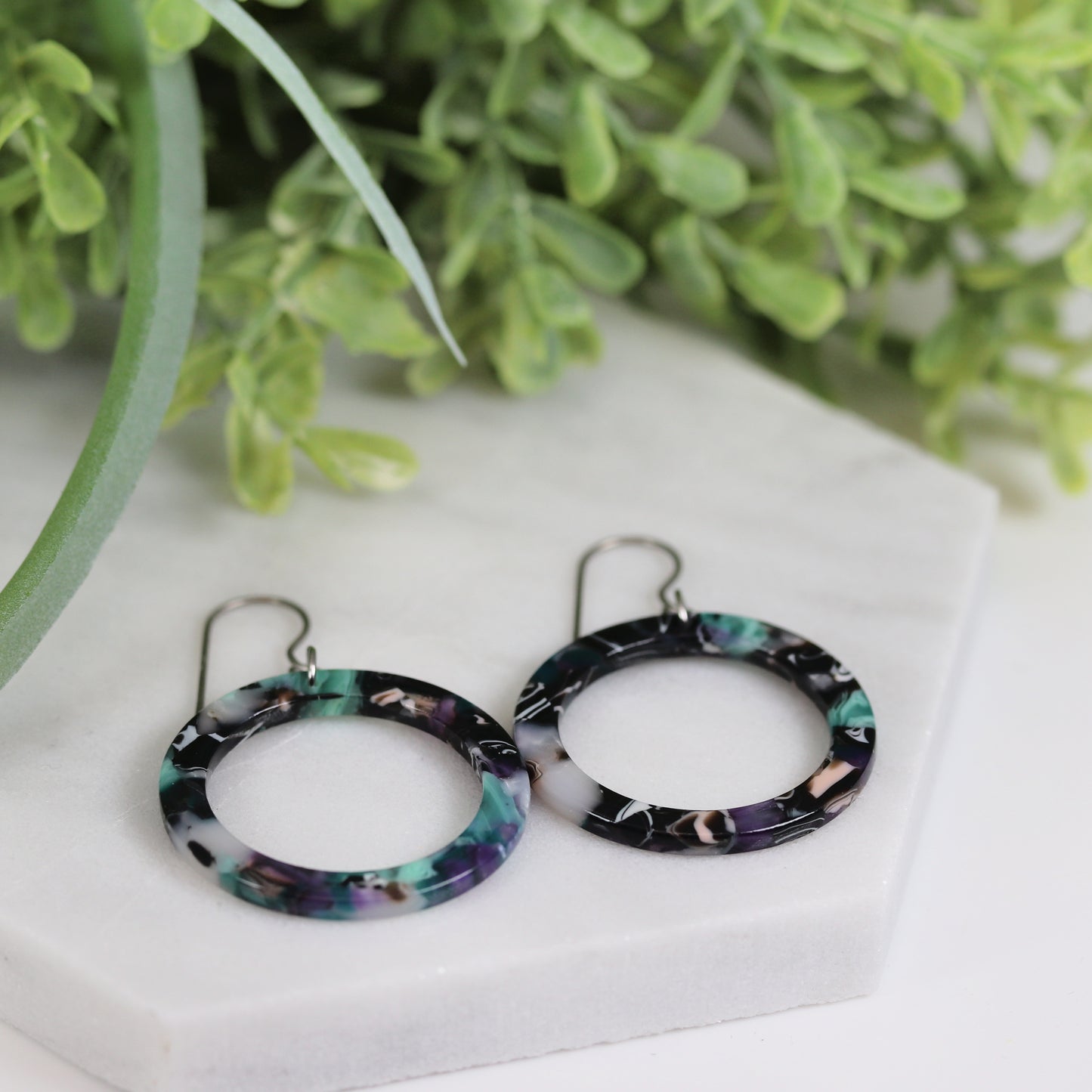 Acrylic Circle Hoop Dangle Earrings - 3 Colors