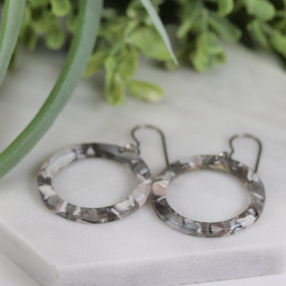 Acrylic Circle Hoop Dangle Earrings - 3 Colors