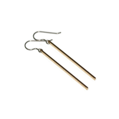 Long Brushed Minimalist Bar Dangle Earrings - 2 Colors