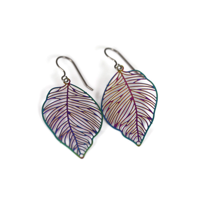Rainbow Iridescent Metal Dangle Earrings