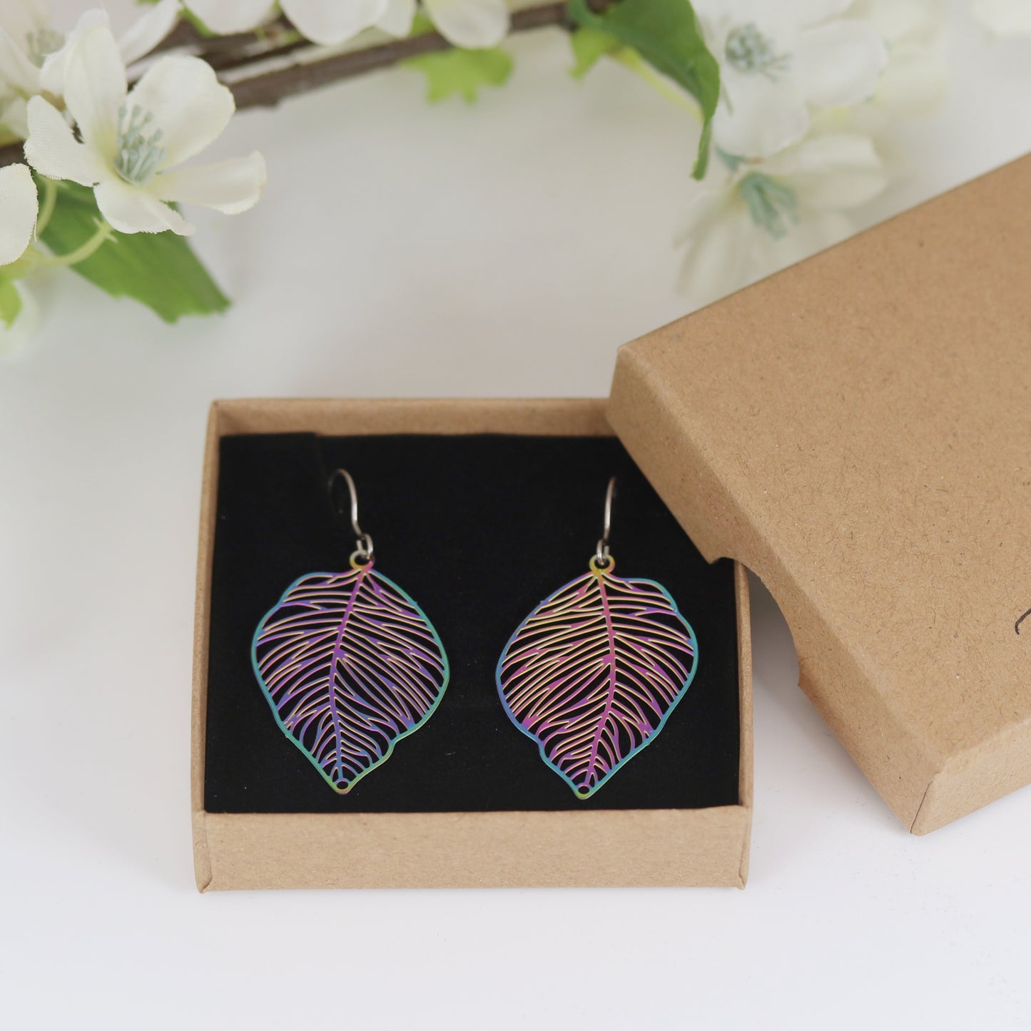 Rainbow Iridescent Metal Dangle Earrings