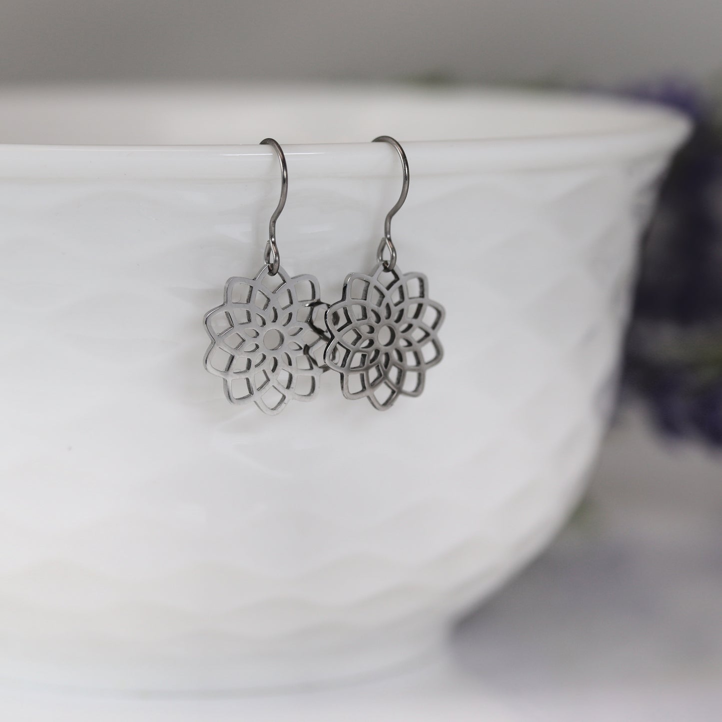 Lotus/Chakra Flower Dangle Earrings