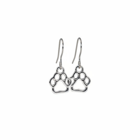 Paw Print Dangle Earrings, 11mm
