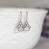 Paw Print Dangle Earrings, Invisible Clip On, Titanium or Plastic Hook