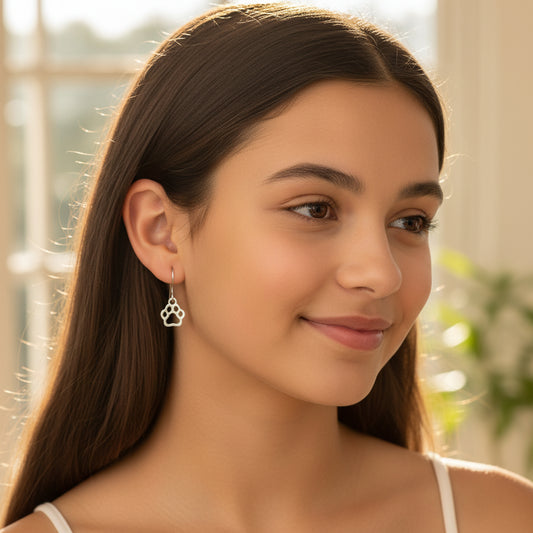 Paw Print Dangle Earrings, 11mm