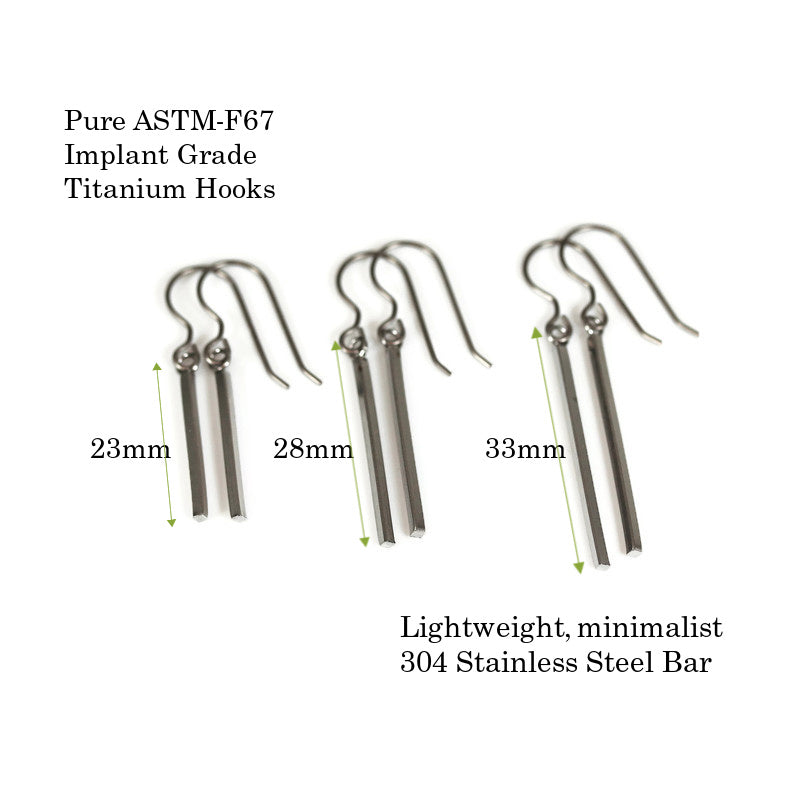 Dainty Minimalist Bar Dangle Earrings - 3 Sizes
