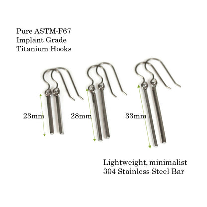 Dainty Minimalist Bar Dangle Earrings - 3 Sizes