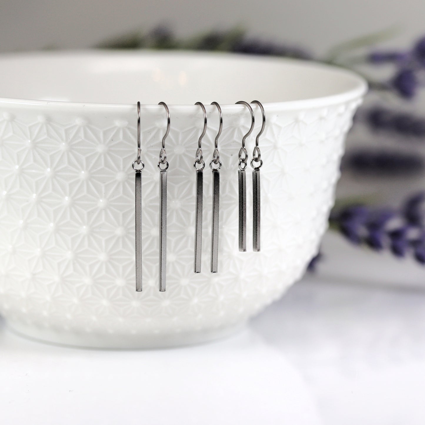 Dainty Minimalist Bar Dangle Earrings - 3 Sizes
