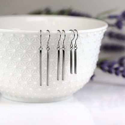 Dainty Minimalist Bar Dangle Earrings - 3 Sizes