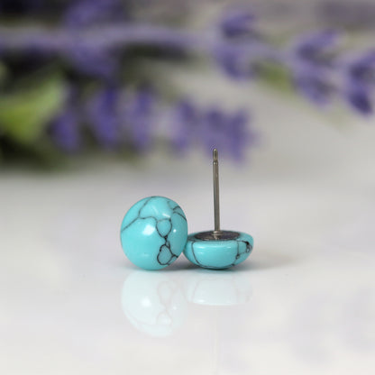 Simulated Turquoise Stone Stud Earrings, Two Sizes