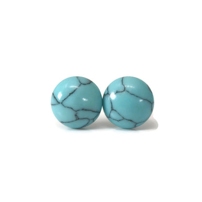 Simulated Turquoise Stone Stud Earrings, Two Sizes
